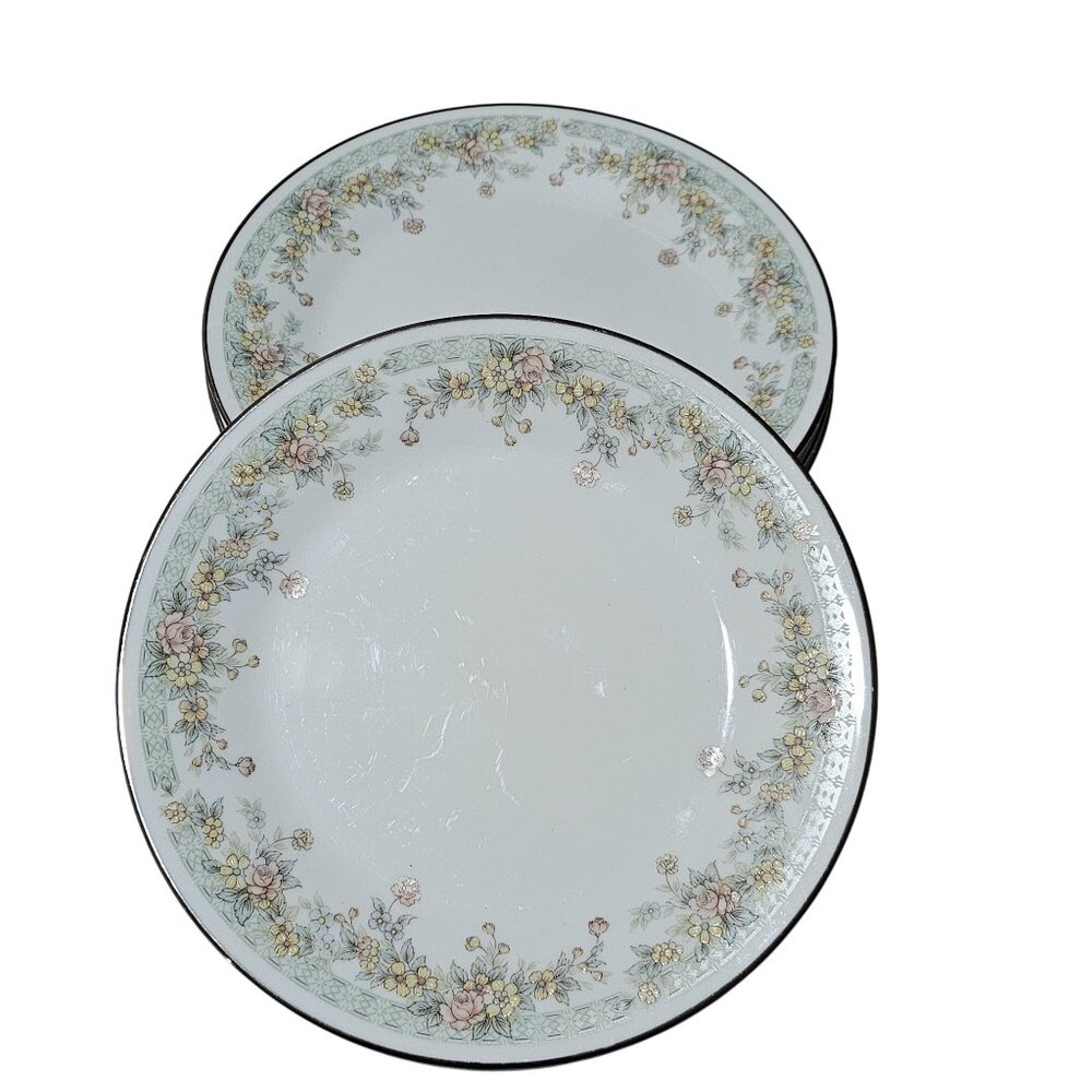5 Noritake Spring Field Salad Plates delicate flowers vtg  Japan silver rim gree - Picture 2 of 8
